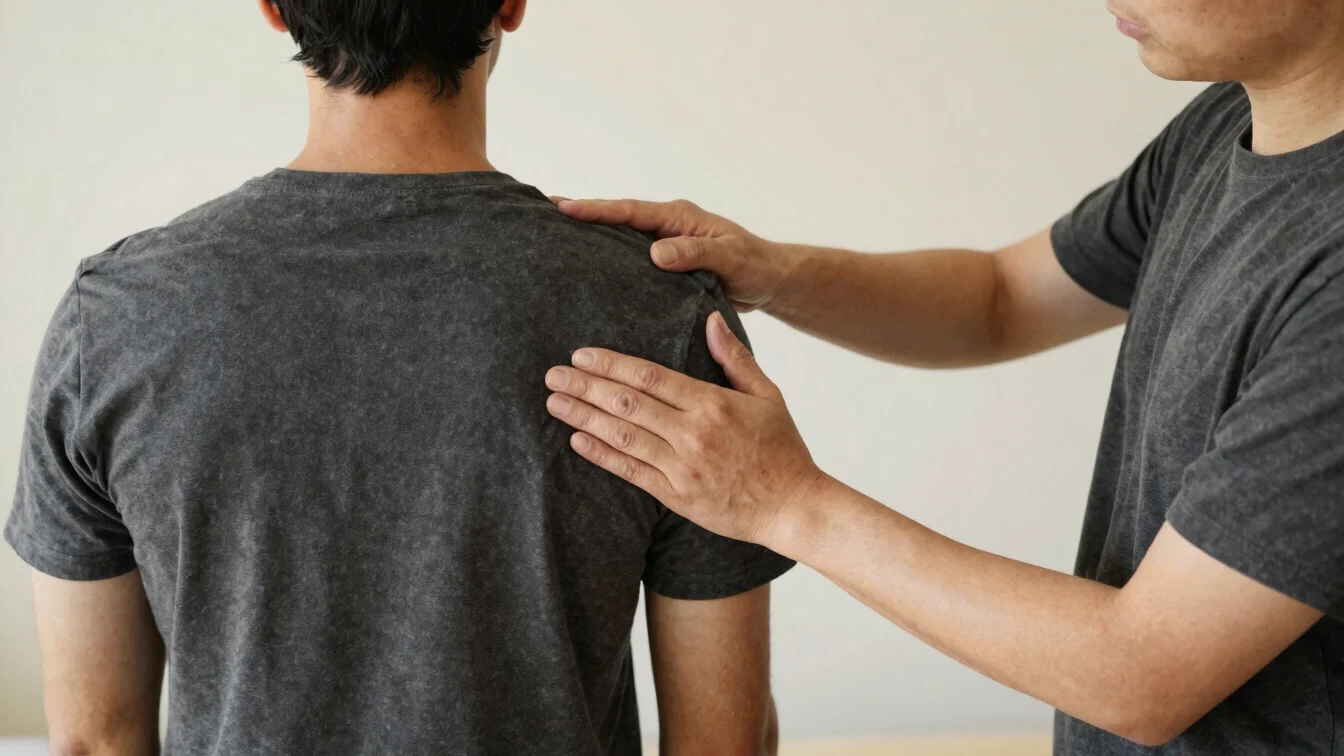 Close natural-light photograph of a physiotherapist assessing a c